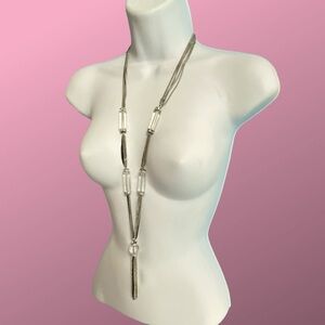 CHICO'S Multi-Strand Silver Tone Chain Necklace With Tassel